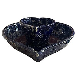 BENNINGTON Vermont Pottery Handmade Chip & Dip Set Bowl (set of 2) Heart Shaped